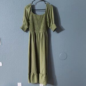 Olive green midi-length dress